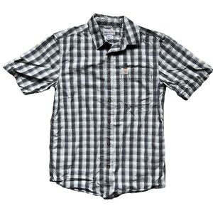 Carhartt grey & blue plaid short sleeve button-up shirt - men's small
